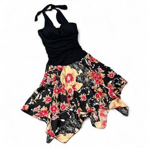 Y2K Padded Halter Handkerchief Hem Midi Dress